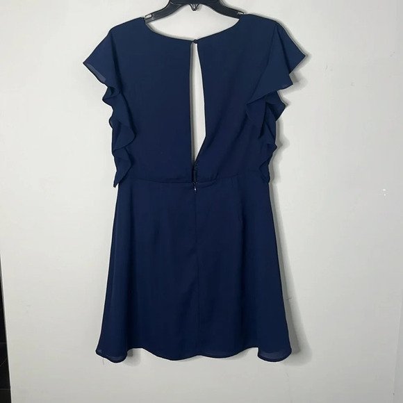 Superdown Revolve Arina Navy Blue Ruffle Deep V Mini Dress - Picture 6 of 9